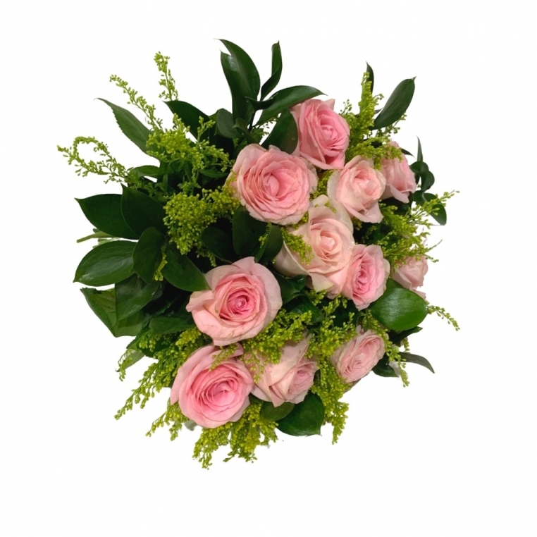 Buquê com 12 rosas na cor rosa