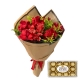 Buquê com 6 rosas vermelhas e chocolate