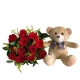 Buquê com 12 rosas vermelhas e pelúcia Buquê com 12 rosas vermelhas e pelúcia