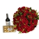 Buquê com 100 rosas vermelhas com vinho e Ferrero Rocher