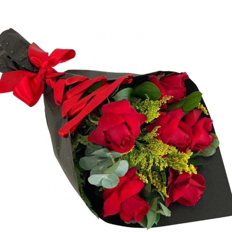Buquê com 6 rosas na cor vermelha - Luxo Buquê com 6 rosas na cor vermelha - Luxo