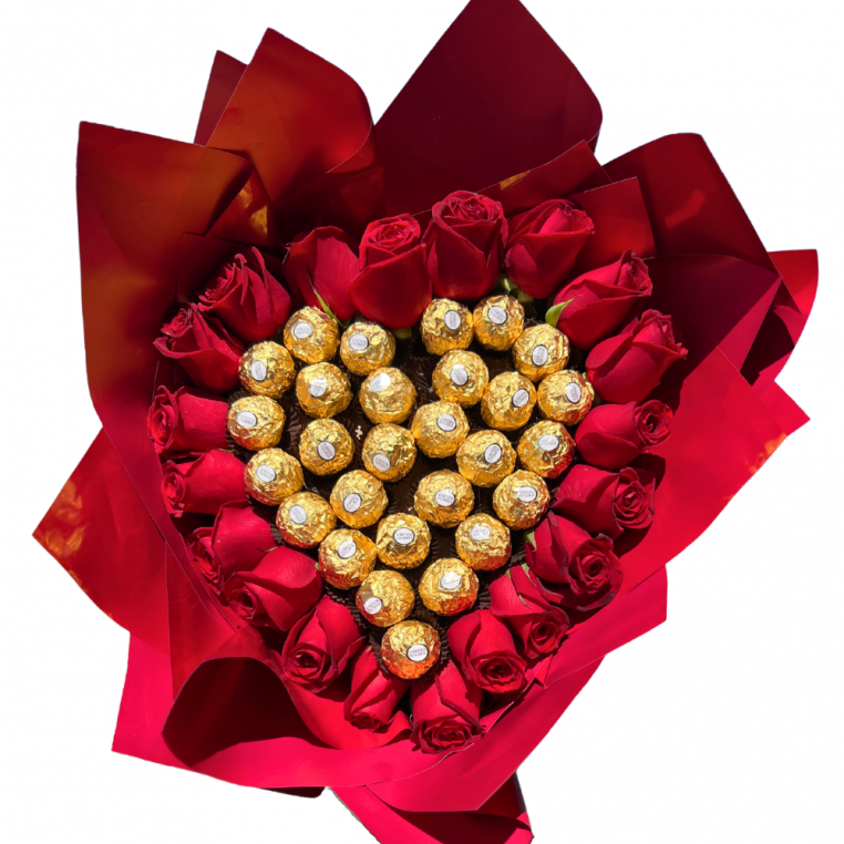 Buquê de rosas e chocolates - Coração Buquê de rosas e chocolates - Coração
